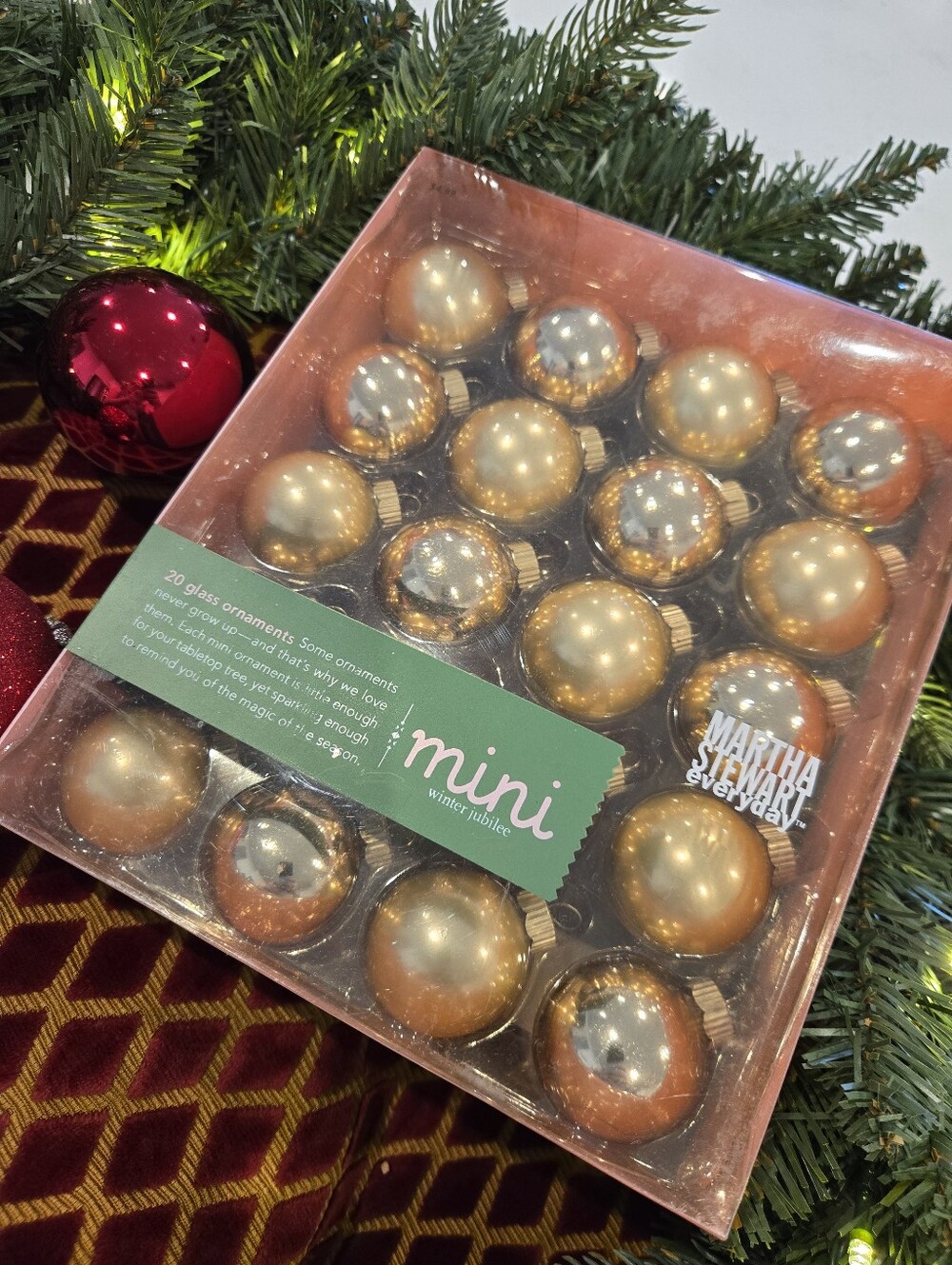 NIB Vintage Martha Stewart Everyday 20 Mini Gold Glass Ornament